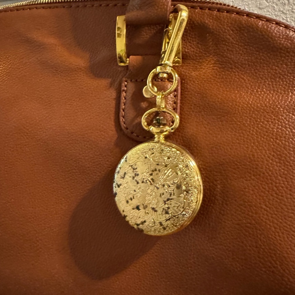 Joy and Iman Tan Leather Satchel with Gold Accents - Picture 2 of 7
